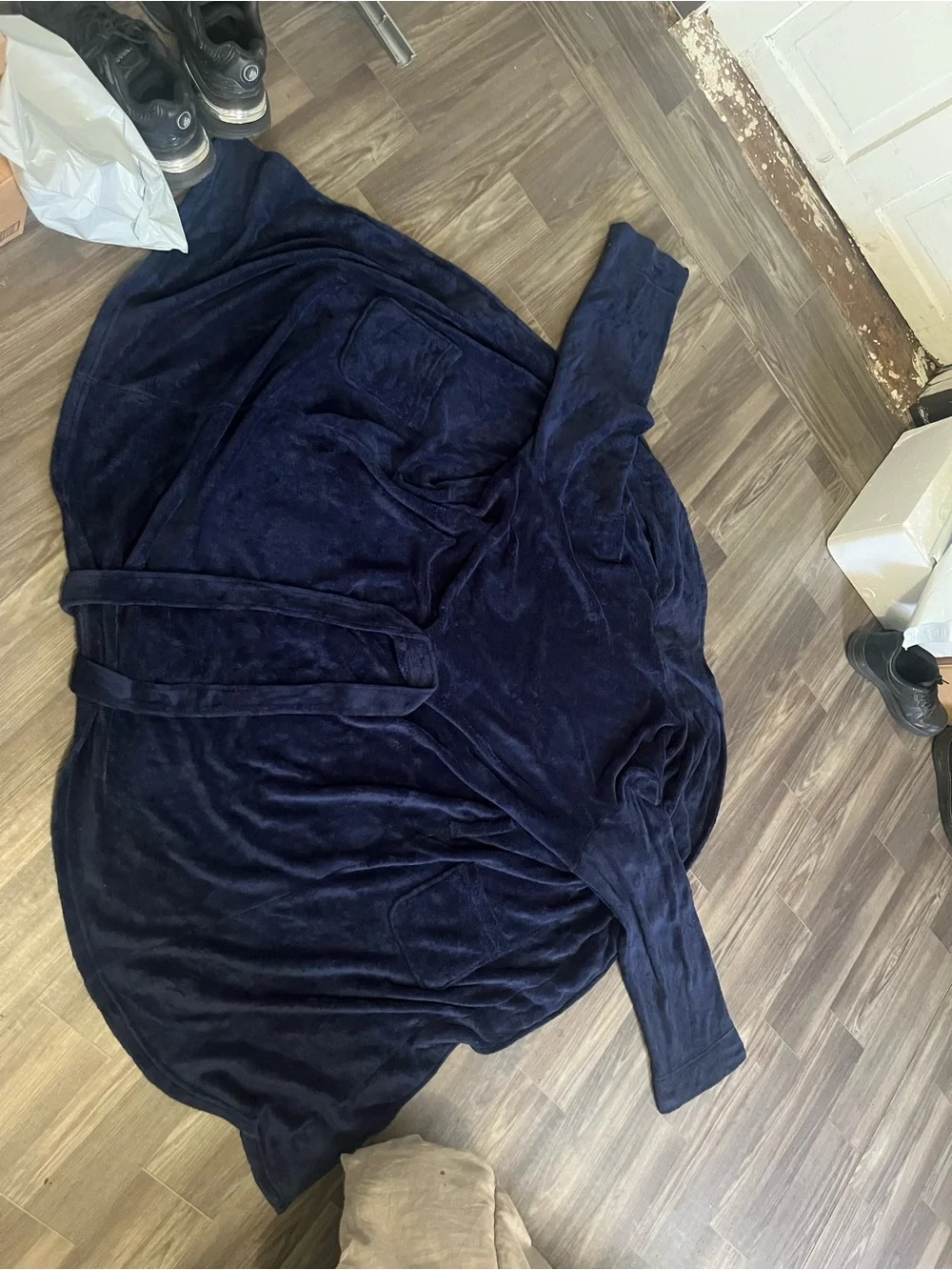 Men's Navy Plush Bathrobe with Belt